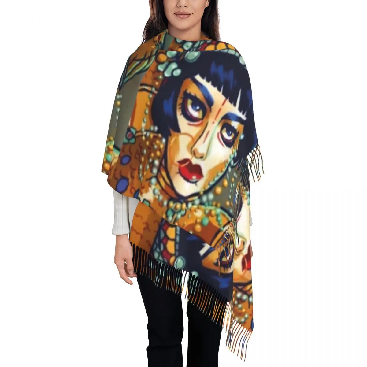 Jibaro Paint Scarf Love Death Robots Season 3 Outdoor Shawls and Wraps with Tassel Women Popular Scarves Wraps Winter Bufanda