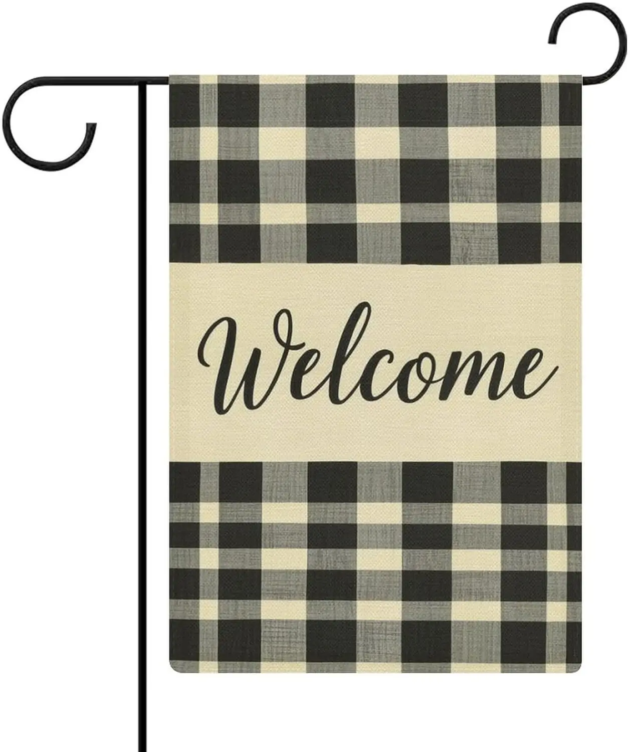 Black And White Buffalo Plaid Welcome Garden Flag 12x18 Inch Double Sided, Small Yard All Season Outdoor Decoration AAS