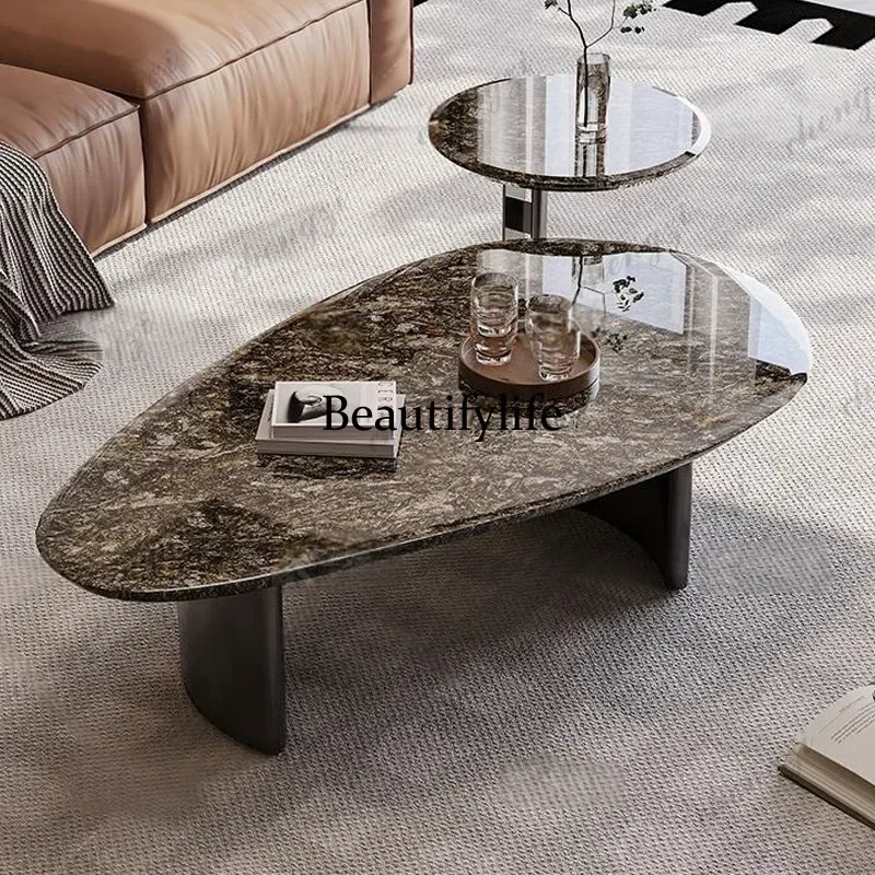 NQ52 Natural luxury stone coffee table imported platinum diamond sofa coffee table combination high-end home designer models