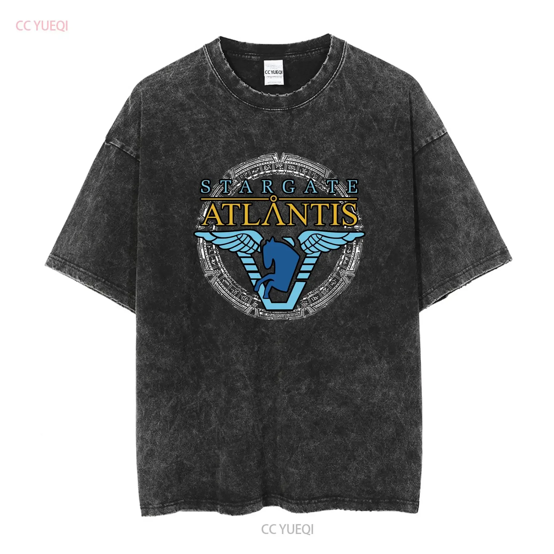 Stargate Atlantis Patch Movie Series Pegasus Badge T Shirt vintage Washed Casual graphic Breathable Top For Everyday Wear