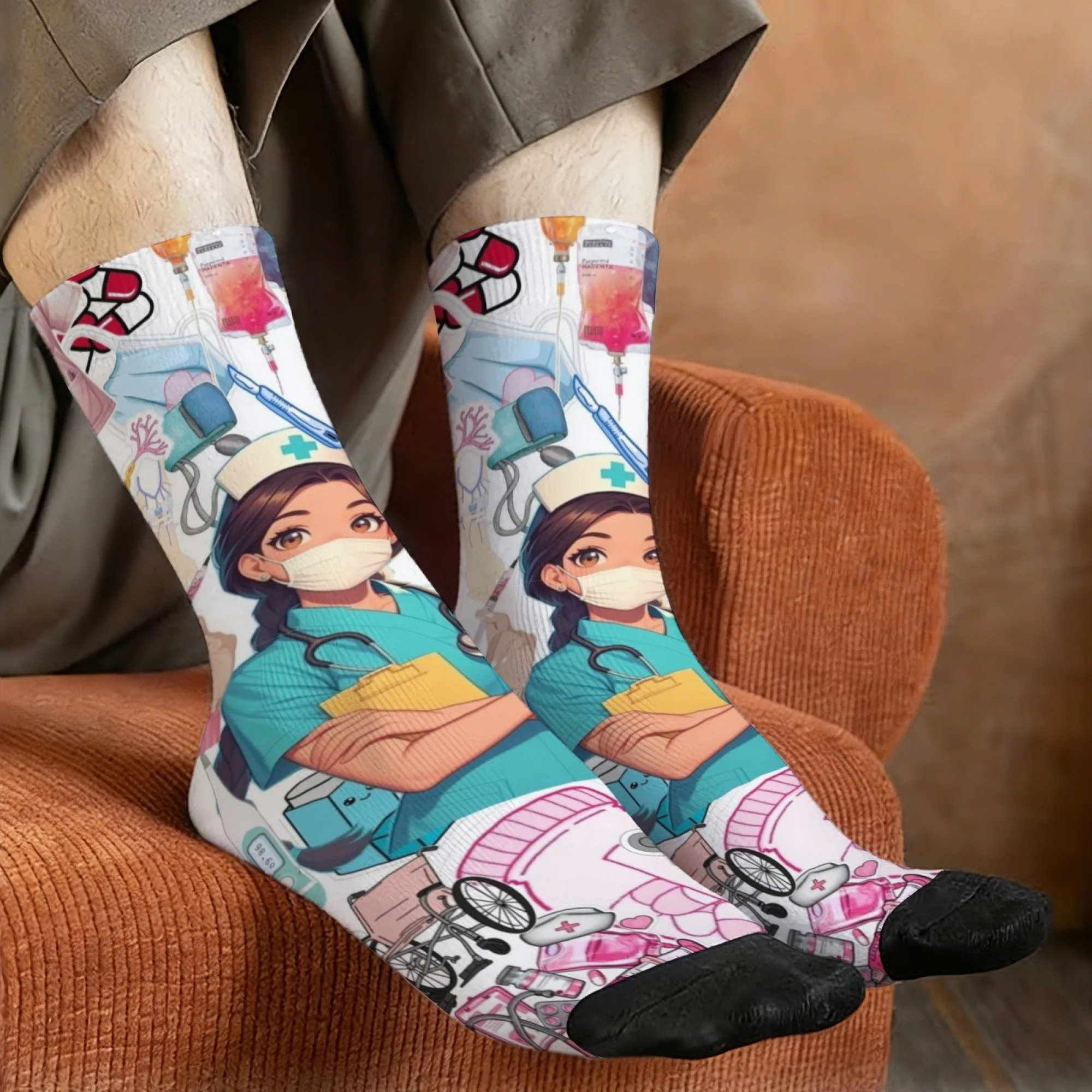 Unisex-Crew-Socken mit Krankenschwester-Motiv, atmungsaktiv, bequem, Freizeitkleidung, niedliches medizinisches Uniform-Design, Geschenk für Profis im Gesundheitswesen