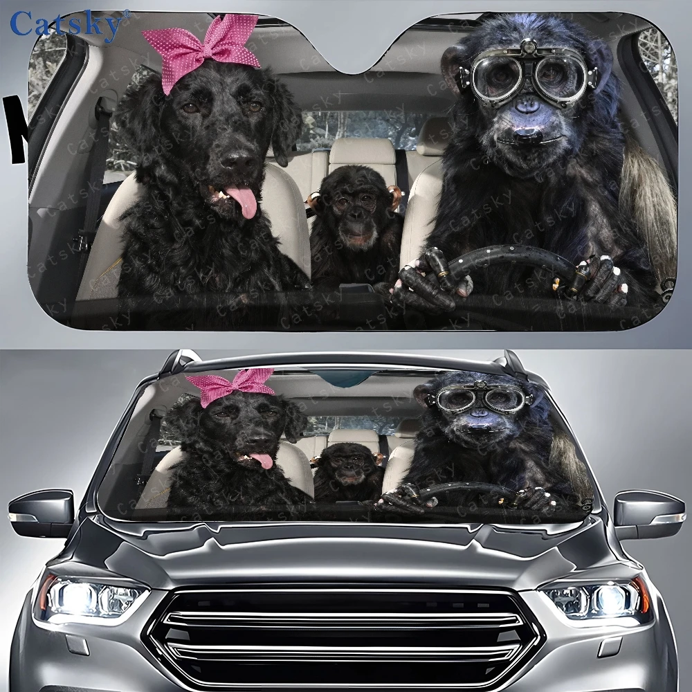 Couple Of Dogs In Car | Auto Sunshades, Front Window Sun Cover, Durable Polyamide Visor For Car Decor And Gift