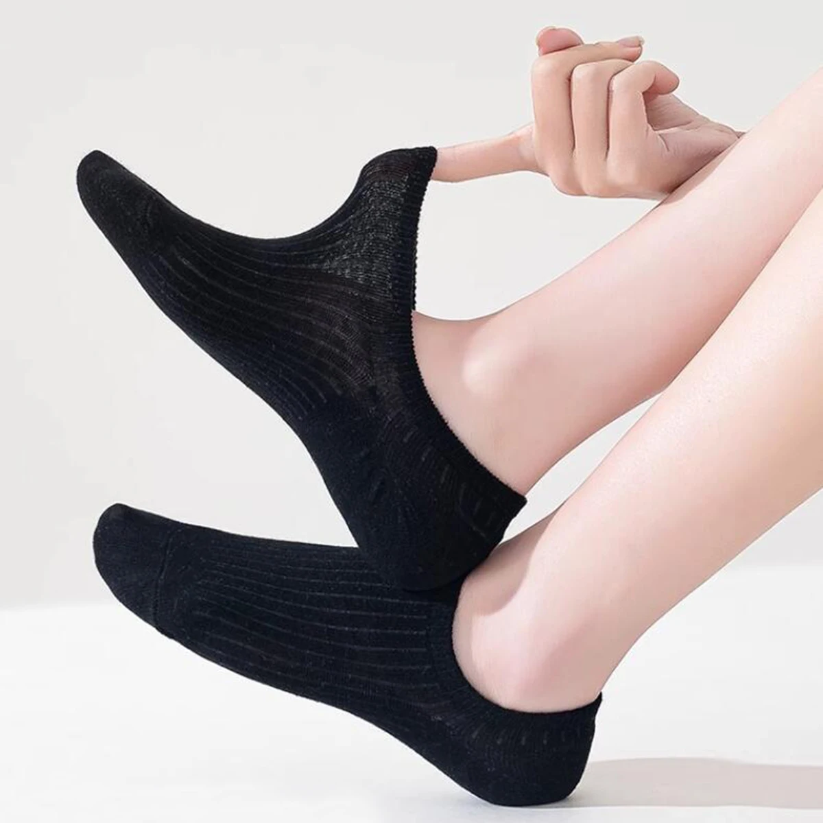 5 Pairs Women's Short Solid Color Spring and Summer Shallow Mouth Socks Silicone Anti-Slip Non-Slip Invisible Boat Sock