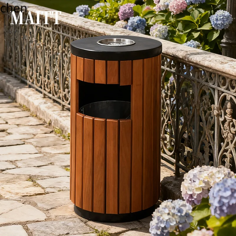 Hxl round composite wood trash can - outdoor scenic area fruit peel bin