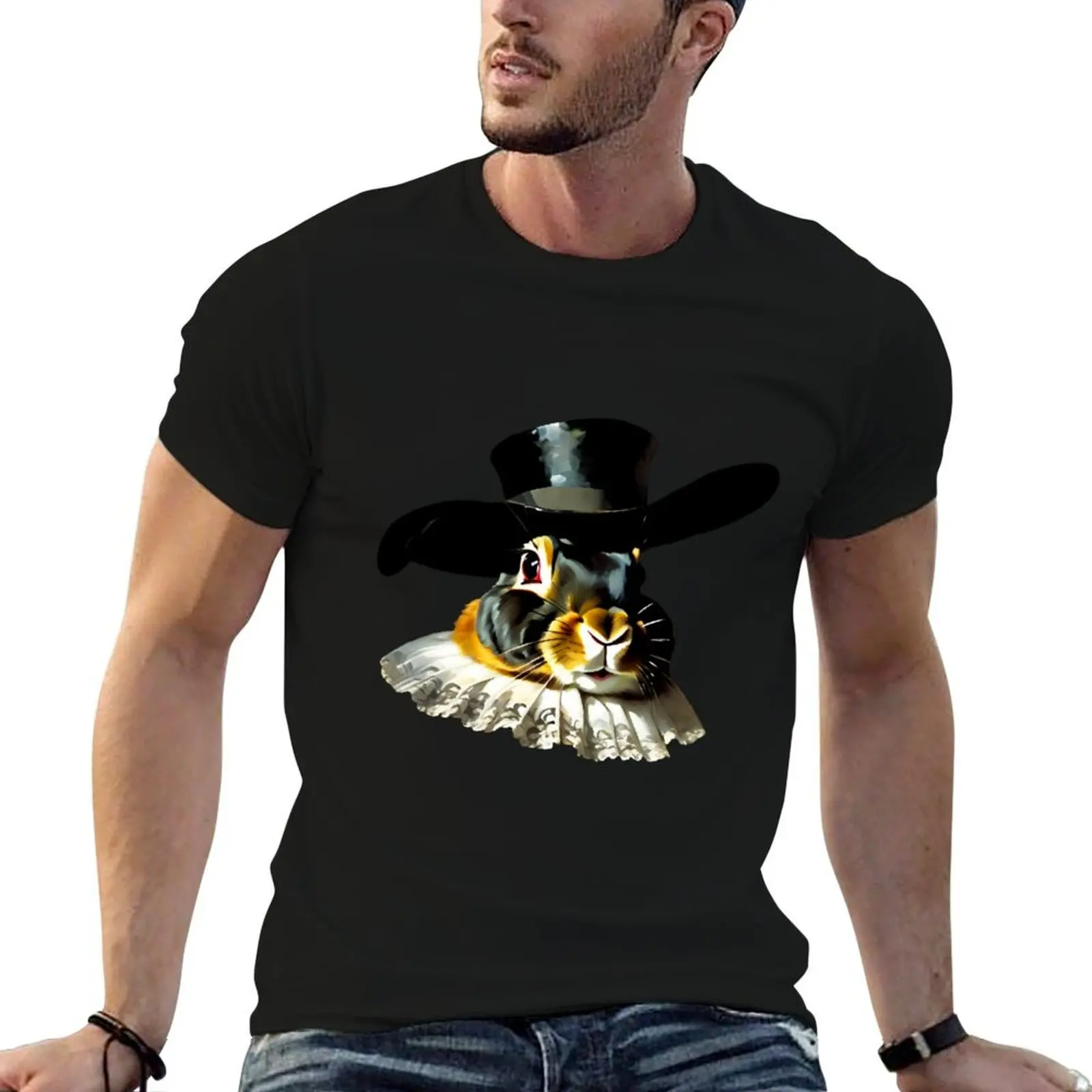 

Vintage Animal Art: Rabbit Gentleman with a Hat Portrait Animal Art Oil Painting Animal Portrait T-Shirt