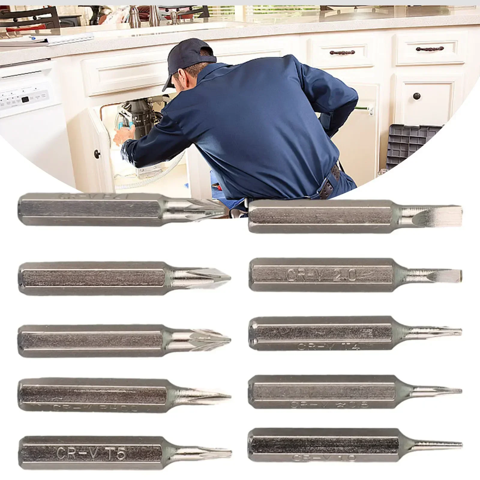 Precision Chrome Vanadium Steel Screwdriver Bits Set 10pcs PH00 PH0 PZ1 PZ0 SL3 0 SL2 0 SL1 0 T5 T4 Five Star (0 8)