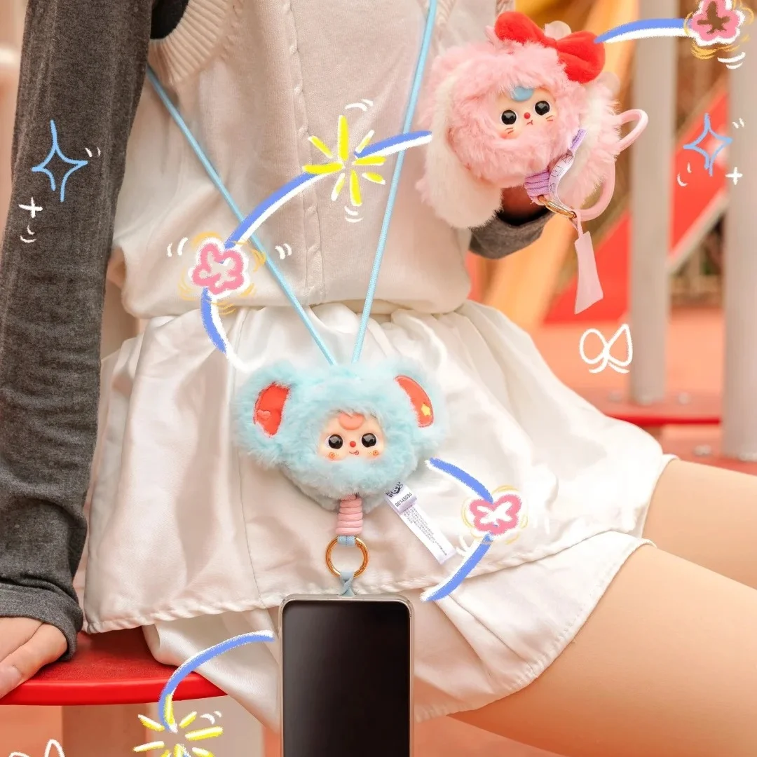 정품 아기 세 새로운 휴대 전화 매는 밧줄 블라인드 박스 펜던트 플러시 비닐 인형 장식 조수 놀이 어린이 선물