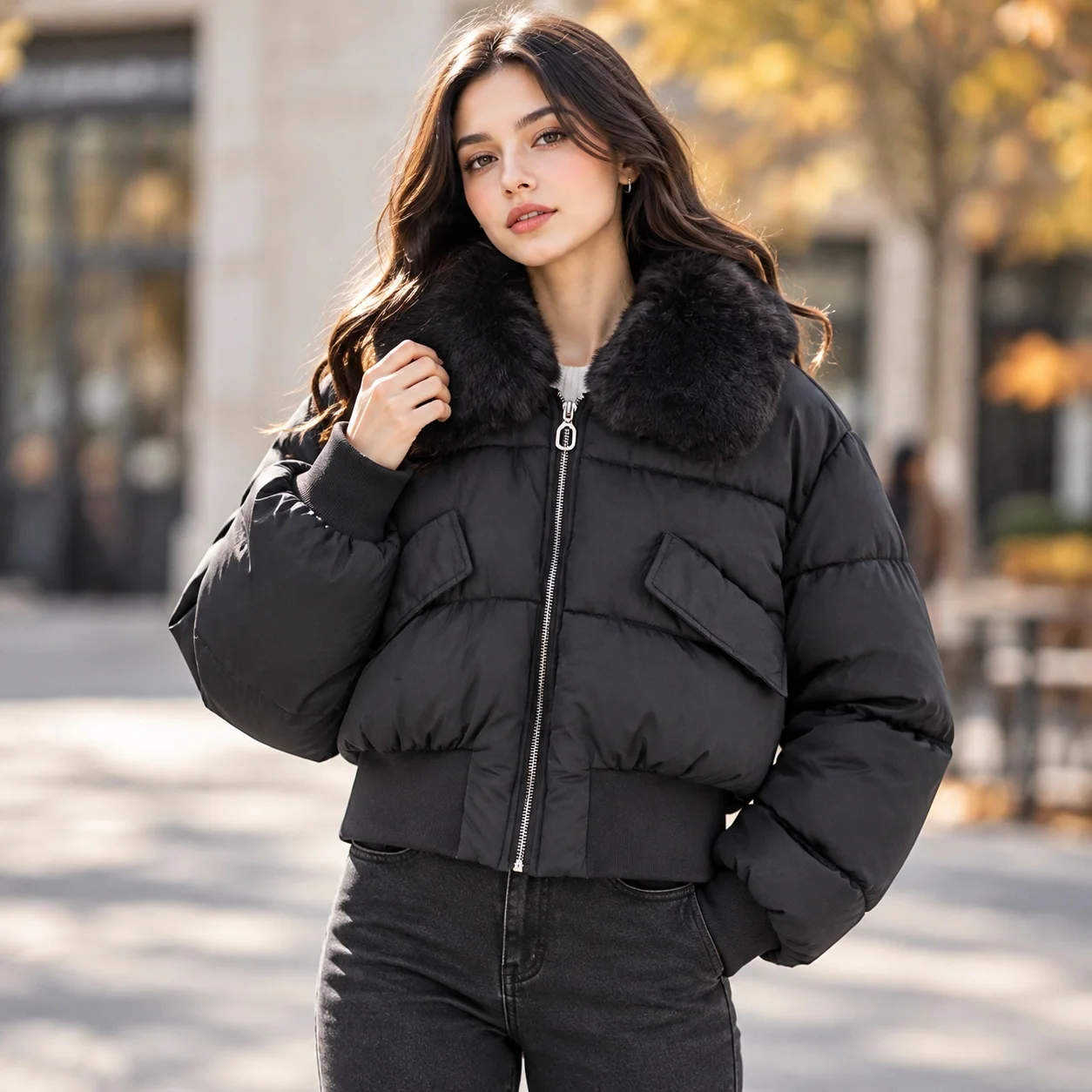 Casual Coat Long Sleeve Regular Fit with Zipper Front Short Length Korean Japanese Casual Women Coat for Autumn