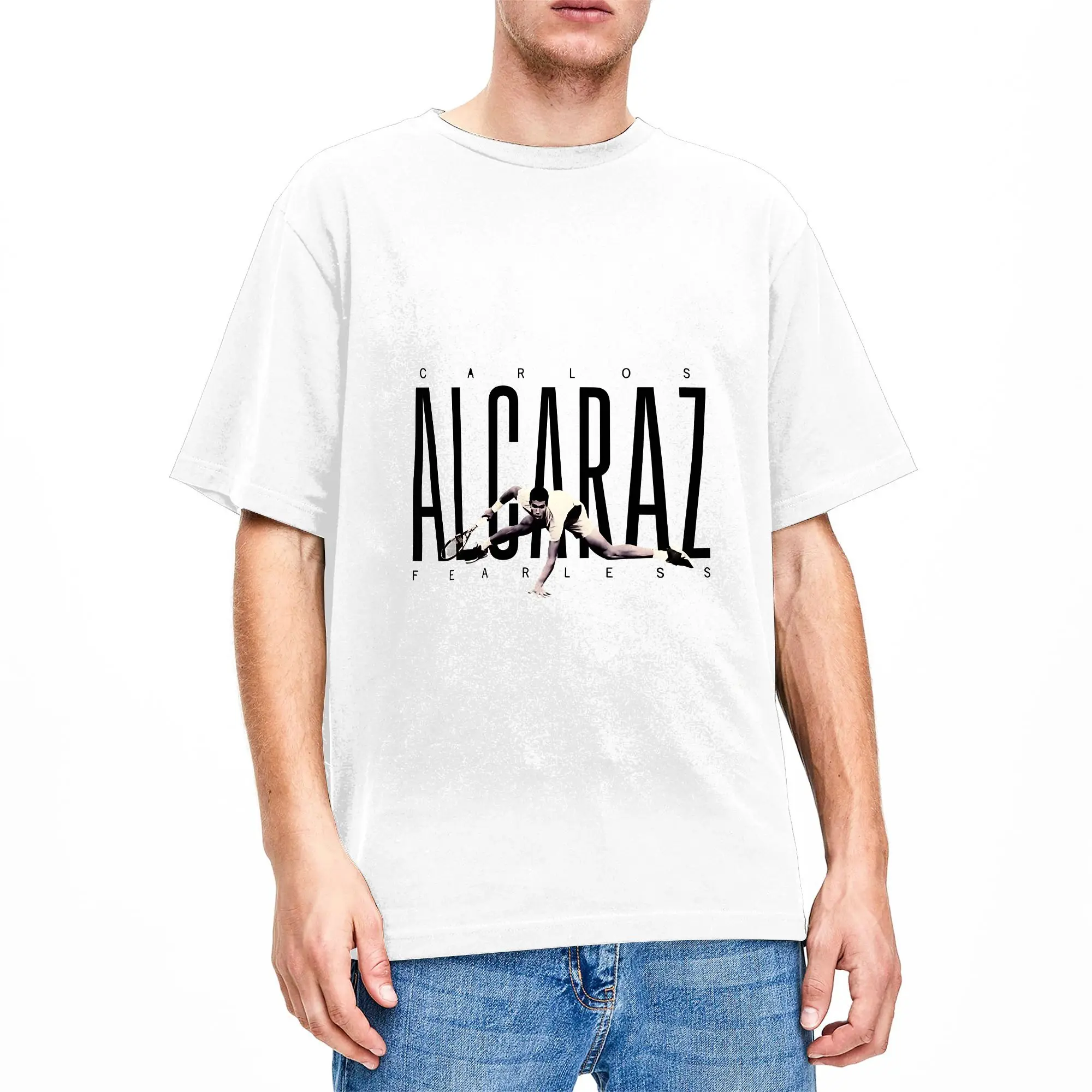 Carlos Alcaraz  Men's T Shirts  Leisure Tee Shirt Short Sleeve Round Neck T-Shirts Pure Cotton Birthday Present Tops