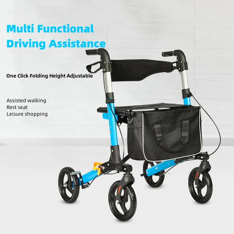 Elderly Disabled Rehabilitation Walking Assist Rollator Walker Aluminum Alloy Folding Pulley Training Mobility Aid Household