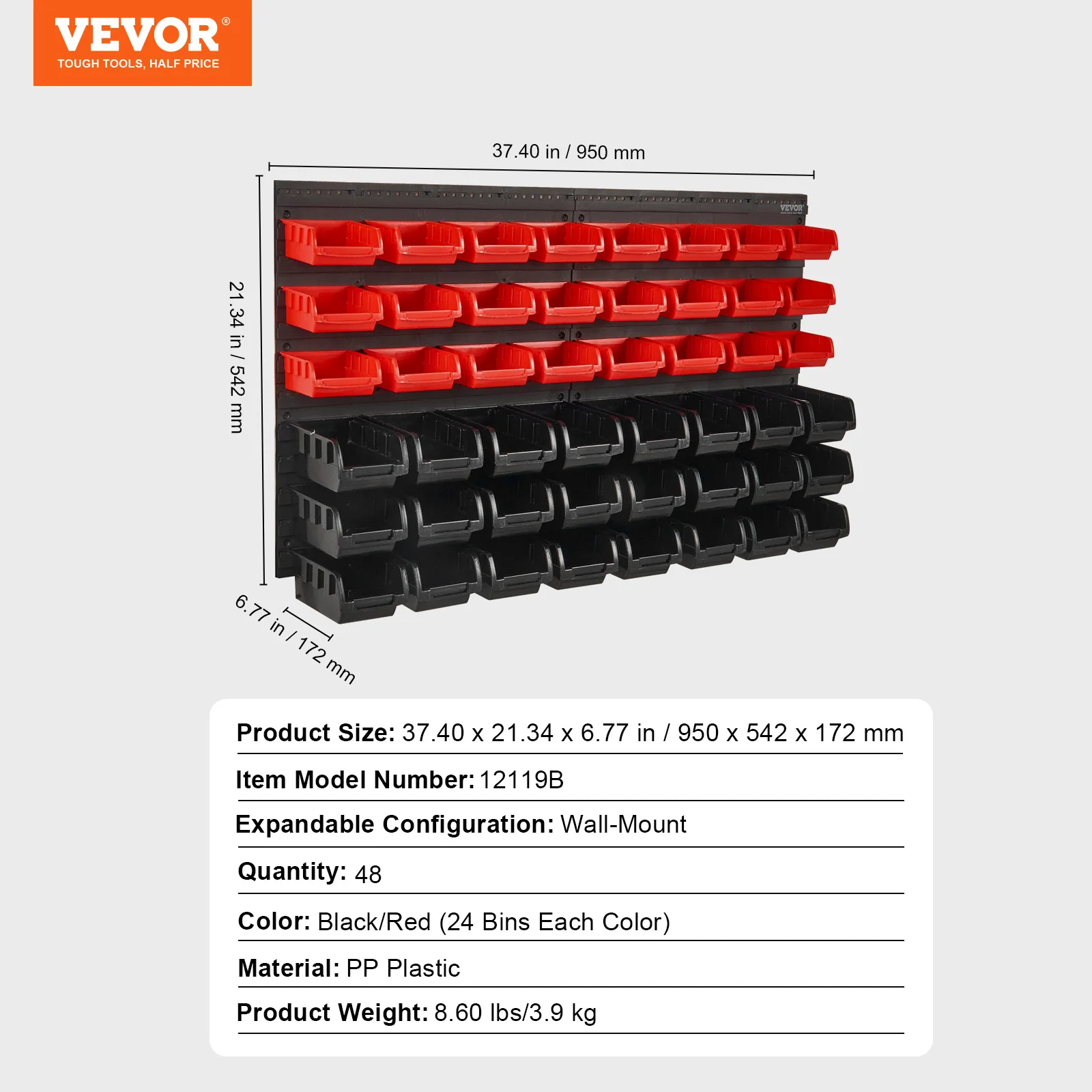 SucceBuy Wandgemonteerde opbergbakken 30/48Bin Onderdelen Rack Organizer Garage met wandpanelen Haken Plastic winkelgereedschap voor schroefspijkers - afbeelding 1