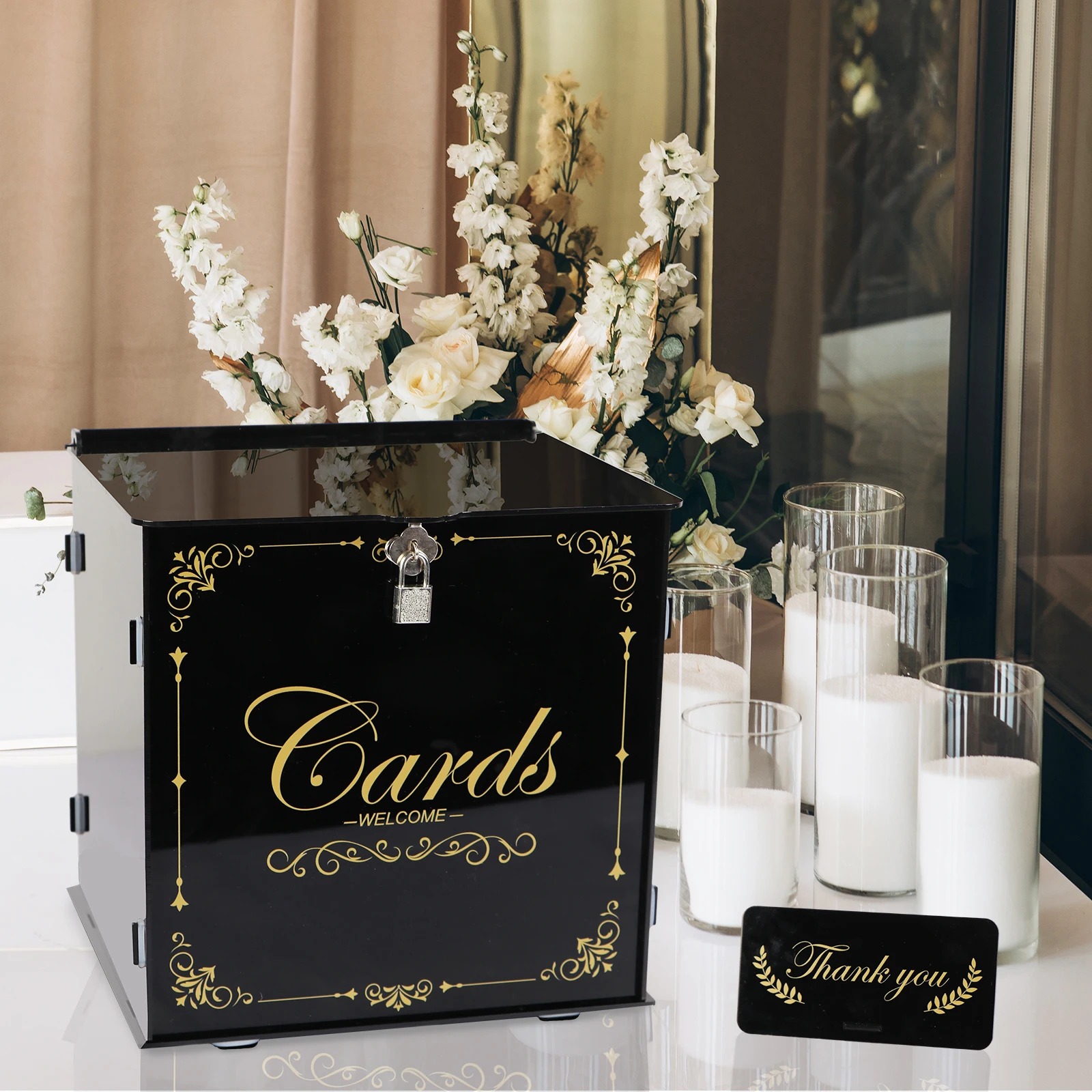 

Acrylic Wedding Card Box for Wedding Reception Gift Card Box with Slot Lock and Key Money Envelop Boxes for Party Anniversary