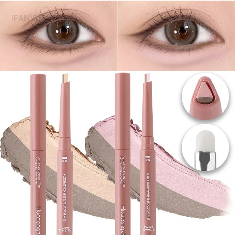 Pluma de gusano de seda tumbada de pasta de dos tonos debajo del delineador de ojos iluminar sombra lápiz de maquillaje desnudo rosa Beige resaltador de párpado inferior contorno