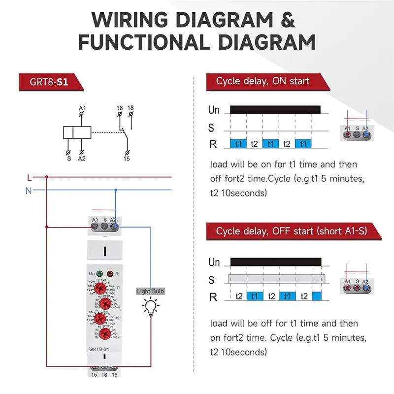 DTA4-GRT8-S1 Asymmetric Cycle Timer Relay AC 230V 16A For Industrial And Home Automation Applications