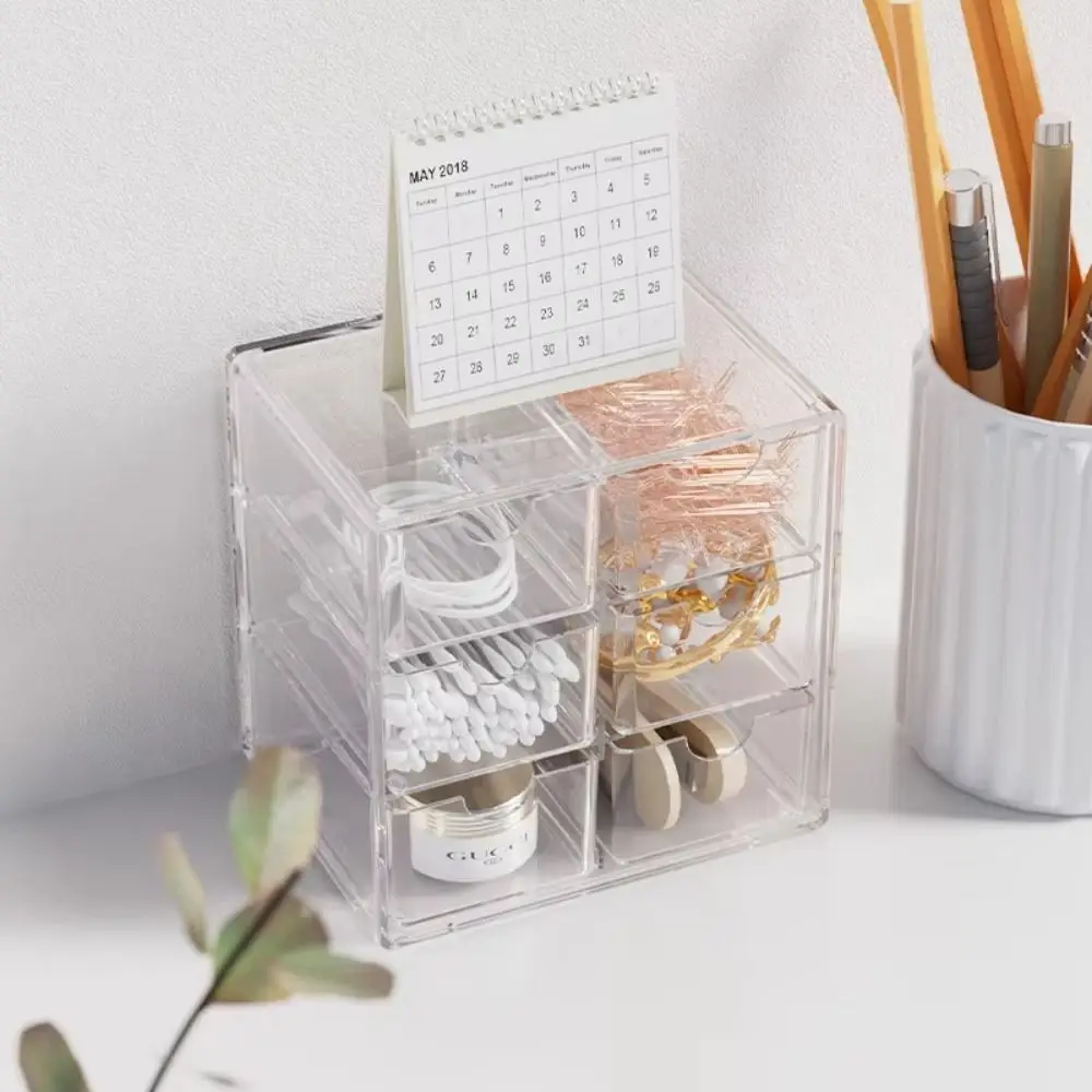 Clear Desk Stationery Storage Box Large-capacity Multi Grid Makeup Storage Drawers Pull-out Stackable Acrylic Cosmetic Case