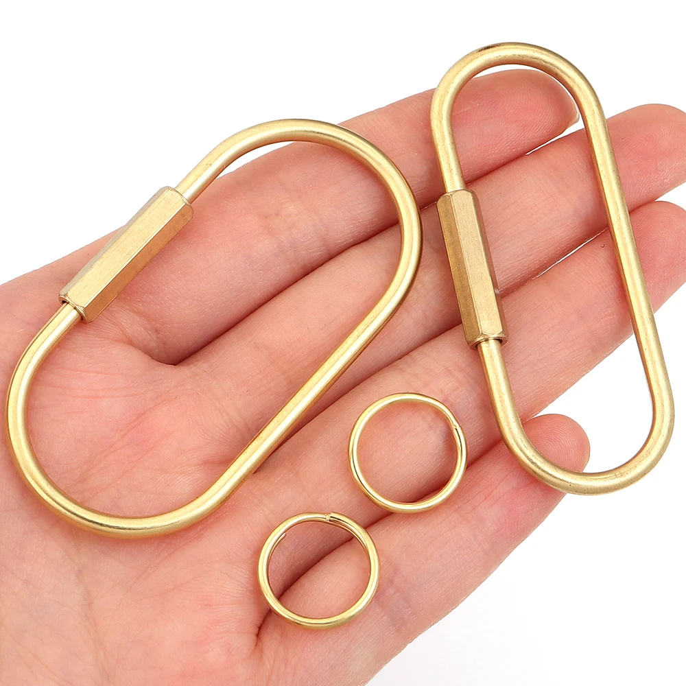 2 Stück/Set Messing-Schlüsselanhänger mit Schloss D-Schlüsselanhänger Camping-Karabiner Überlebens-Campingausrüstung Schnallen Haken Schlüsselring Zubehör – Detail 2