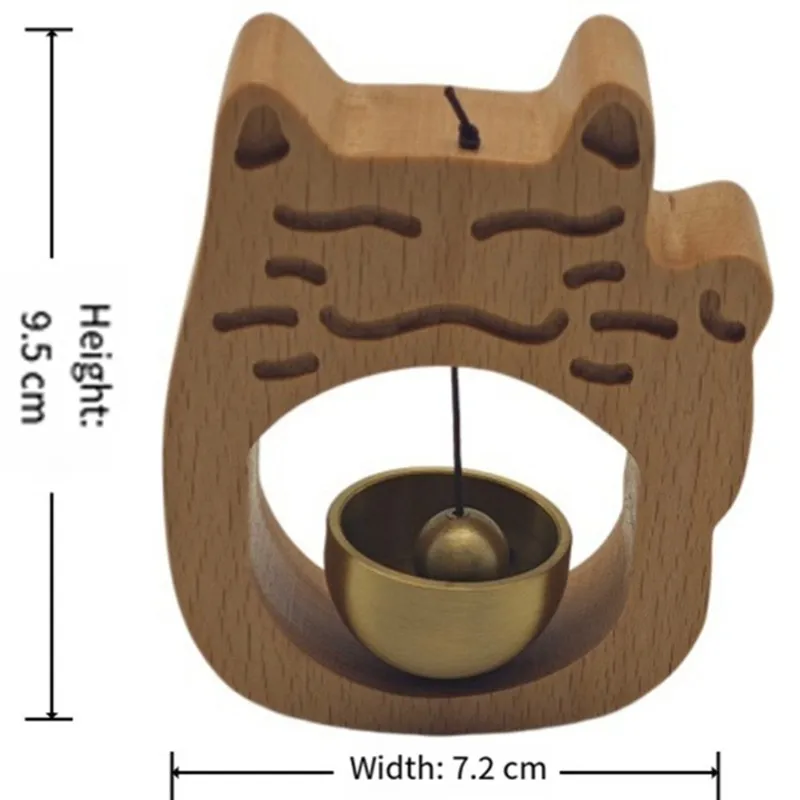 A93E-Wood Lucky Cat Copper Bell-Door Chime In Traditional Retro Style For Home And Business
