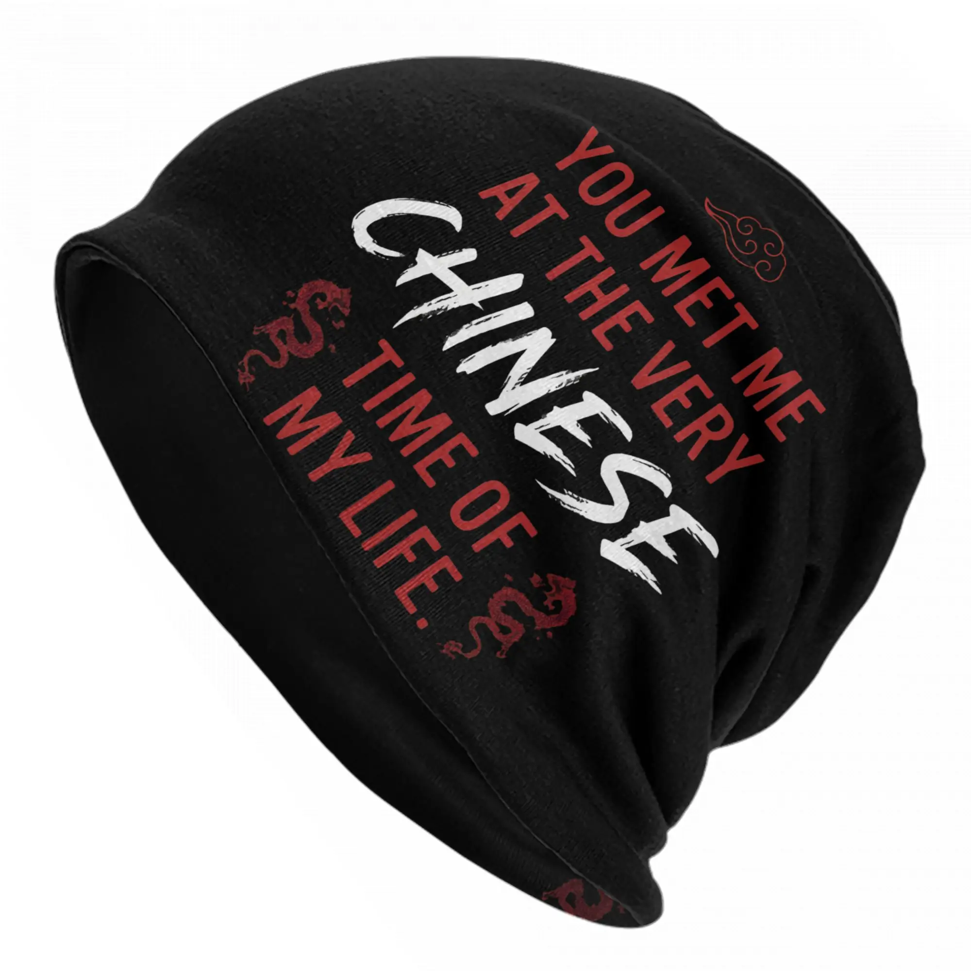 Red Dragon You Met Me At A Very Chinese Time In My Life Bonnet Hat Autumn Winter Ski  Skullies Beanies Hats Warm Head Wrap Caps