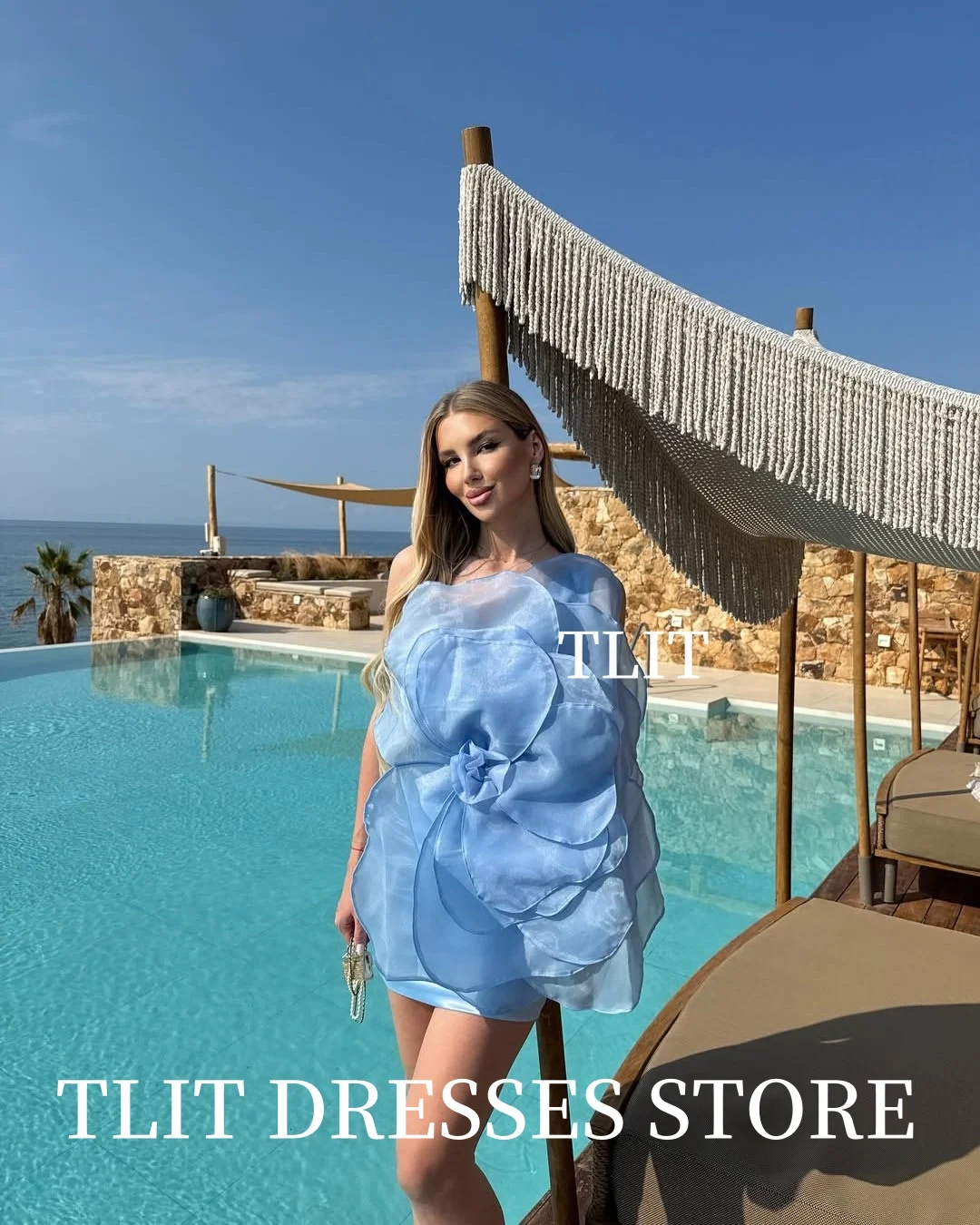 TLIT Fairy Candy Color Chiffon Short A-Line Evening Dresses Flowers Shaped Strapless Cocktail Dresses Customized Beach Dresses