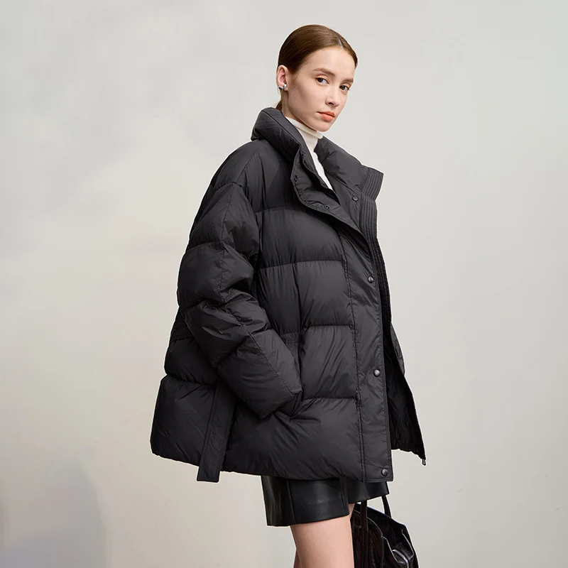 Amii donsjassen 2025, winter nieuwe losse rits coltrui met lange mouwen donsjack voor dames effen kleur veelzijdige jas 12524052