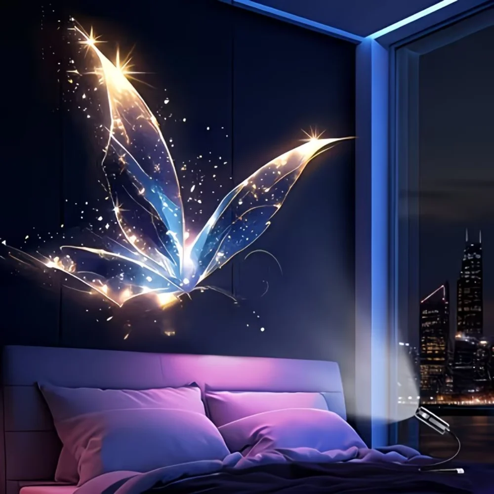 USB Butterfly Projection Night Light Bedroom Atmosphere Lamp Creative Bedside Lamp Romantic Gift for Couple Room Decor