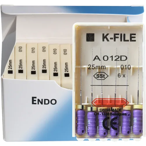 K-FILE Dental de acero inoxidable, limas de Endodoncia de uso manual, productos de laboratorio de odontología, 21/25/31mm, 10 paquetes/caja