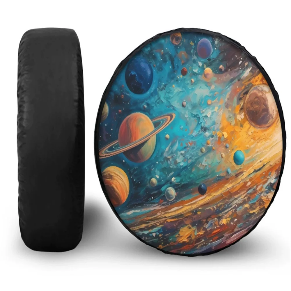 1 X New Design Pu Leather Car Spare Tire Cover Starry Sky Astronaut Universe Pattern For Toyota Jeep Hummer Back Wheel Protector