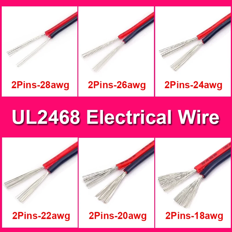 2pin Red Black Electrical Wire 18 20 22 24 26 LED Strip Cable 2 Core Tinned Copper Extension Power Cord For Lighting Audio