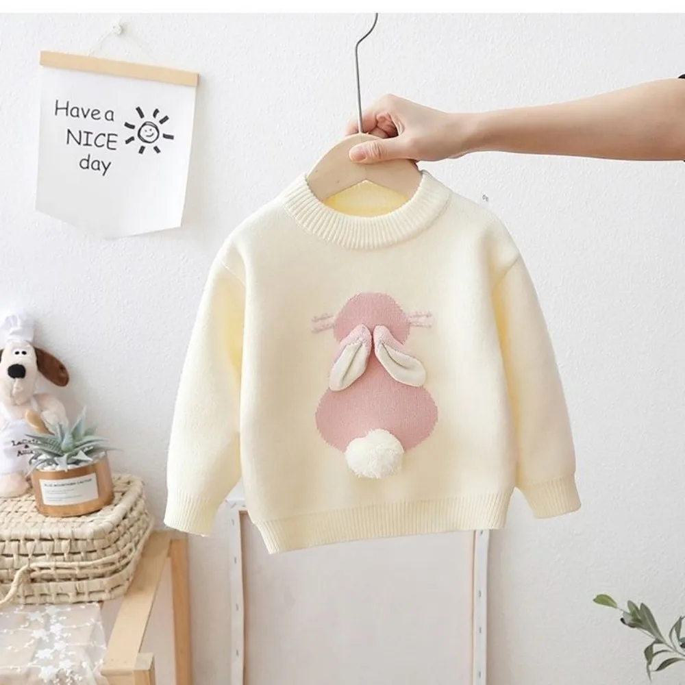 Kids Girls Sweater Autumn and Winter Children\'s Clothes Plush Children\'s Baby Knitting Thickened Rabbit Sweater