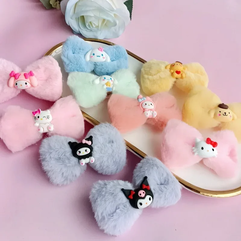 Sanrio Kuromi Plush Hair Clip Not Hurt The Hair Bag Cloth Autumn Winter Cute Clip Headwear Cartoon Side Kawaii Girly Gift