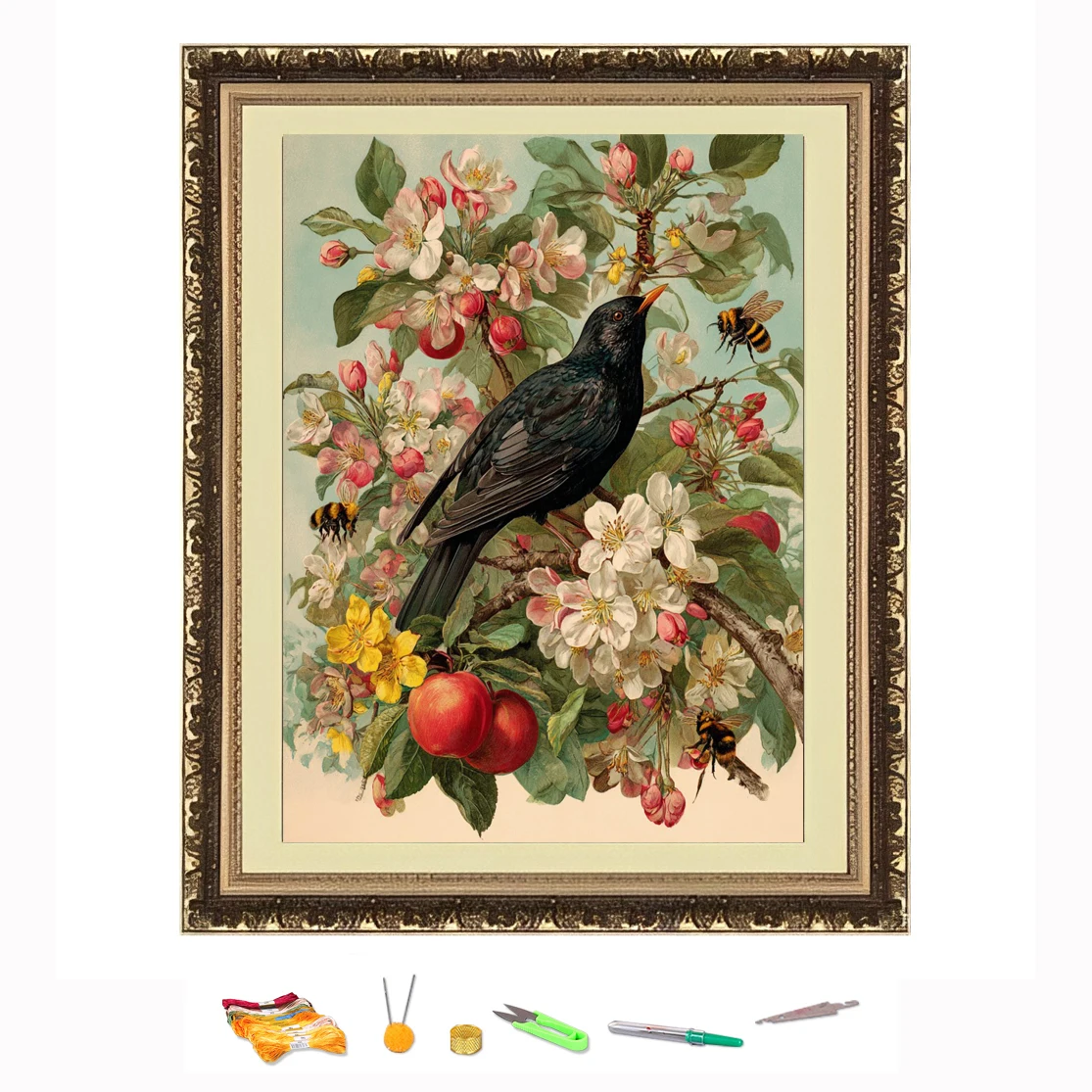 

Вышивка крестиком Черные птицы и цветы Нить для рисования DIY Набор для рукоделия Украсьте печатную на холсте 11CT