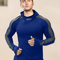 Sudadera deportiva con capucha para hombre, camiseta de manga larga para fitness al aire libre, transpirable, fresca y ajustada de secado rápido