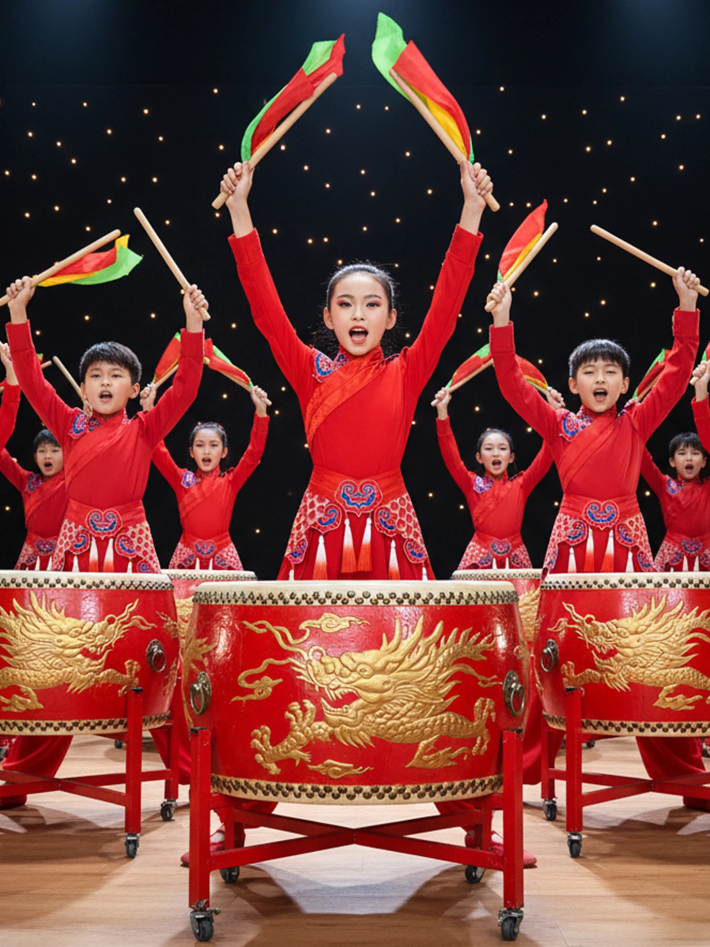 

2026 New Children's Performance Costume Drumming Celebration Dance Happy Drumming Outfit Traditional Ethnic Stage Wear