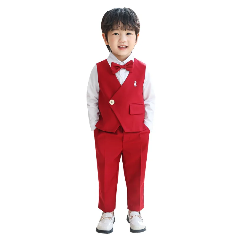 Gentleman Kids Summer Royal Blue Red Photograph Suit Little Boys Wedding Dress Children Kindergarten School Uniform Costume