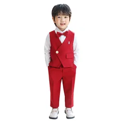 Gentleman Kids Summer Royal Blue Red Photograph Suit Little Boys Wedding Dress Children Kindergarten School Uniform Costume