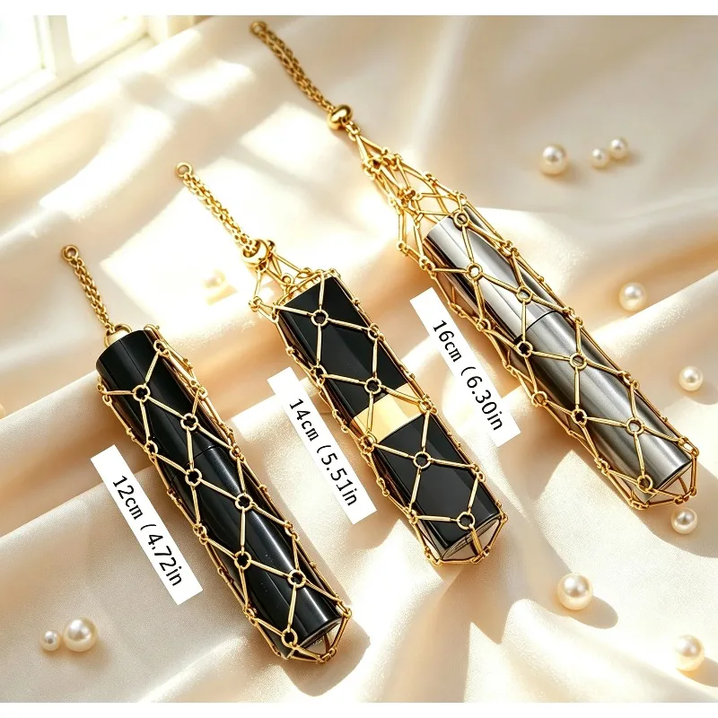 Stainless Steel Mesh Lipstick Holder Keychain Niche Metal Jewelry Pendant Portable Cosmetic Bag Charm Gift Wholesale