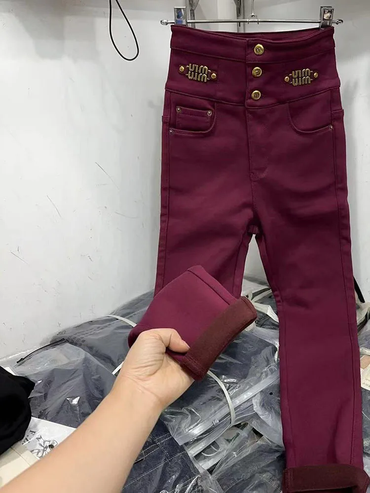 Denim Jeans Velvet Three Button  New Women's Stretch High Waist Slimming Small Leg Classic Sexry Brand High Quality Trousers