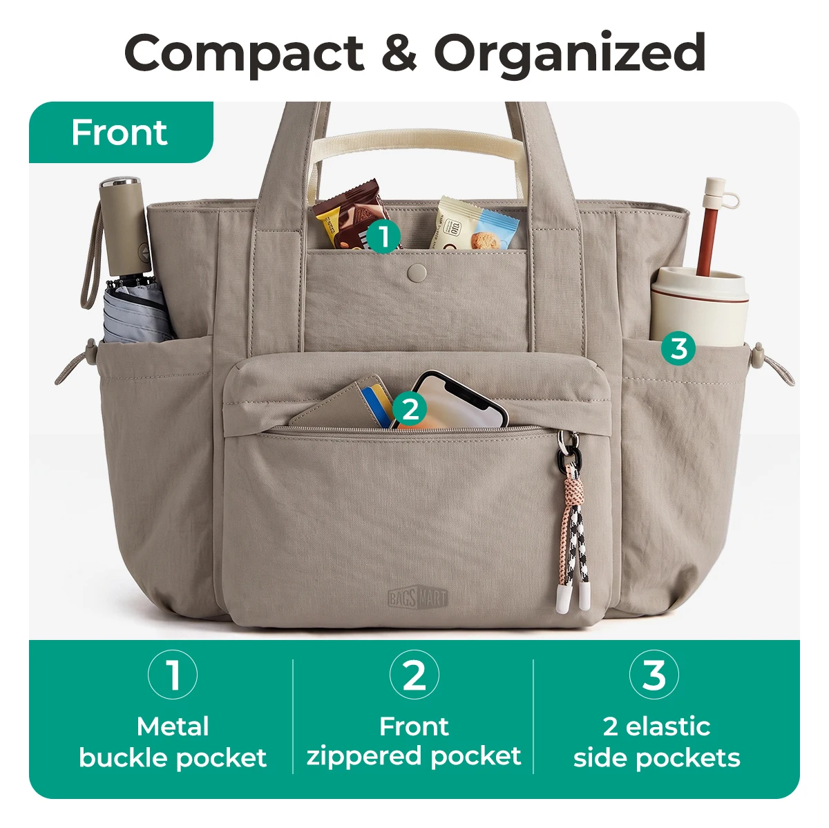 BAGSMART Damen-Tragetasche mit mehreren Taschen, wasserabweisende Schultertasche, für Pendler, Schule, Mama, Reisen, Freizeittasche – Detail 4