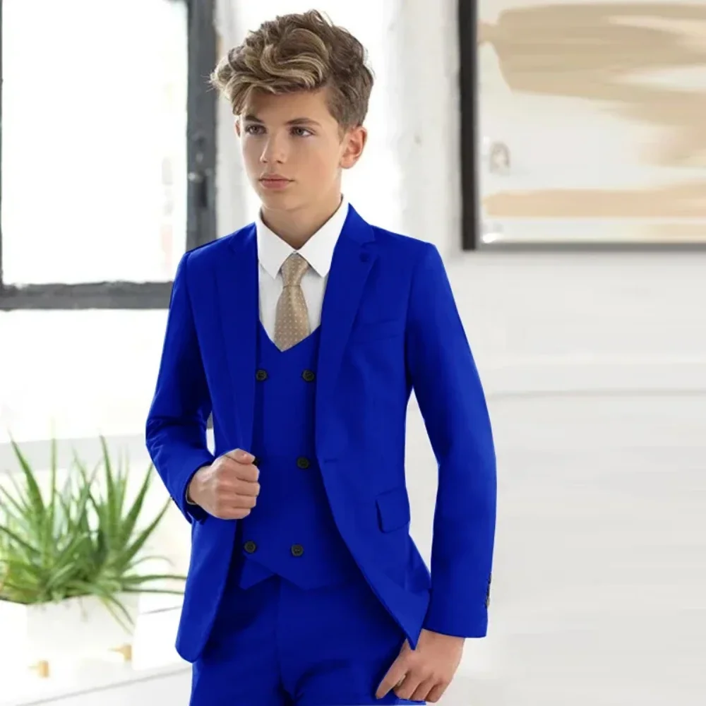 

Men's formal suit slim fit set 3-piece suit royal blue sports jacket vest and pants evening gown graduation birthday costume