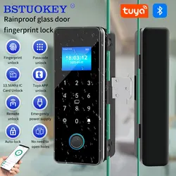 Waterproof Tuya APP Control Sliding Glass Door  Lock Fingerprint Smart Lock Bluetooth RFID Card Electronic Glass Door Boltlock