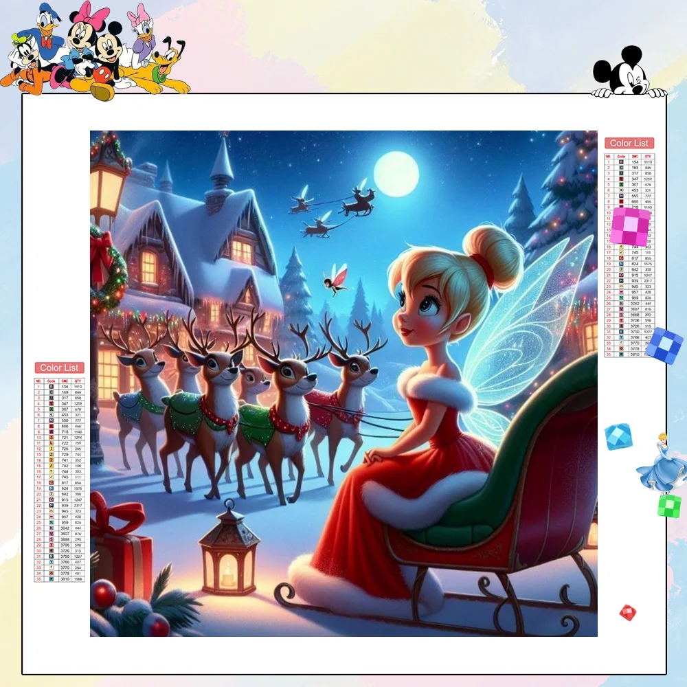 

Disney New Diamond Mosaic Tinker Bell Hobby Creative Kits Full Square Round Drill Diamond Painting Cartoon Christmas Deer