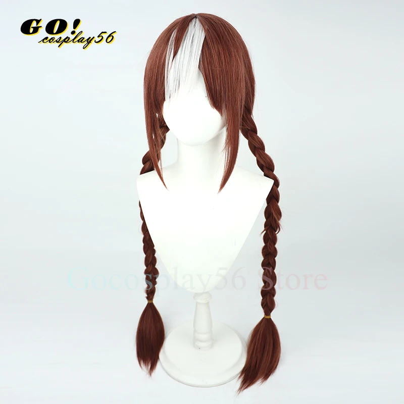 Derby Hokko Cosplay Peruca para Meninas, Rabo de Cavalo Longo Trançado, Cabelo Castanho, Franja Branca, Idol Headwear, New Idol, 100cm