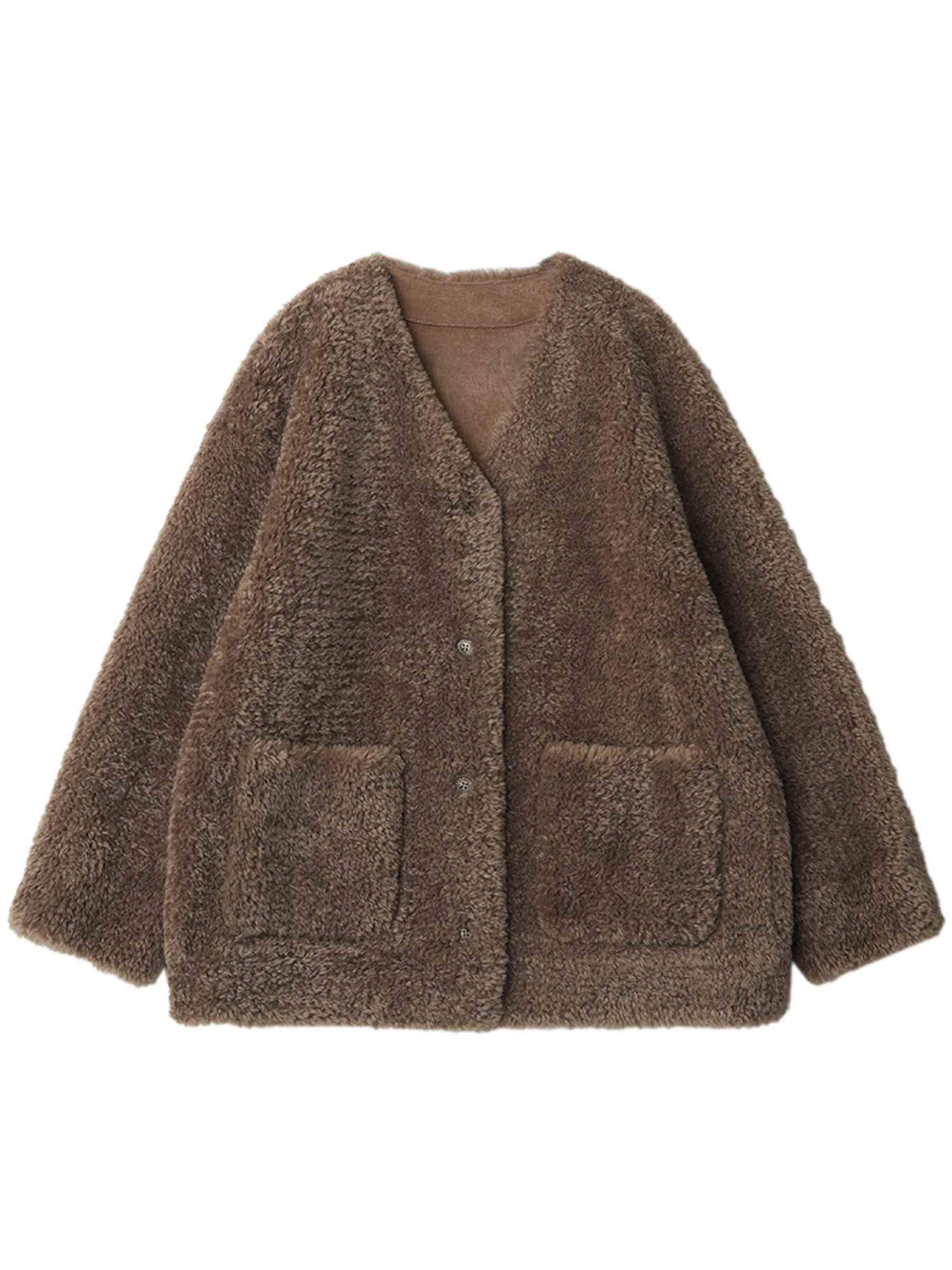 CHIC VEN Nuove donne cappotto in ecopelle allentato retrò casual scollo a V caldo giacca femminile di media lunghezza grandi tasche autunno inverno 2025