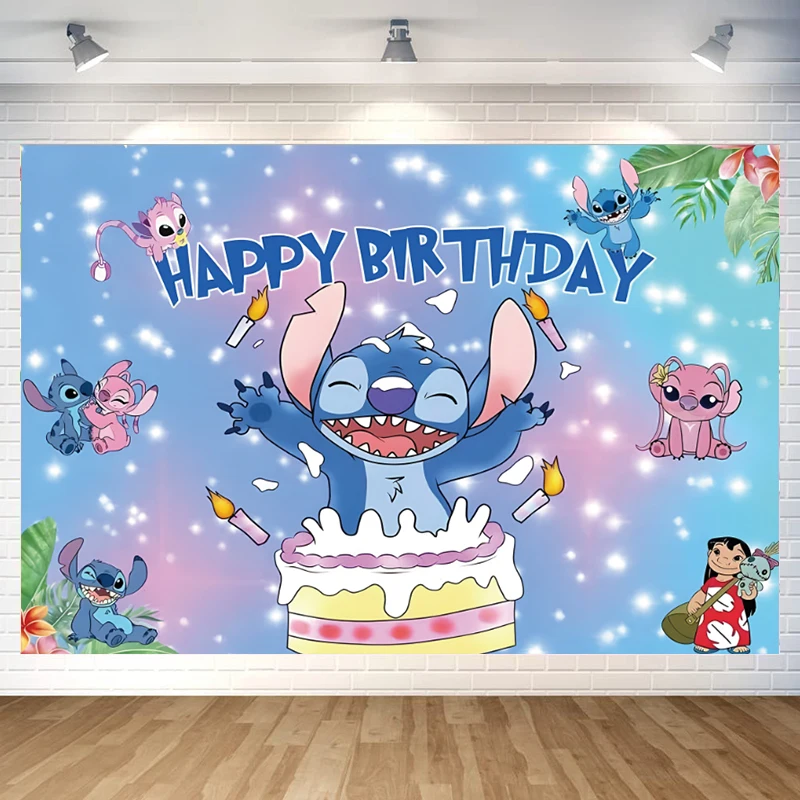 Disney Lilo & Stitch Engel-Hintergrund, anpassbar, alles Gute zum Geburtstag, Partydekoration, Babyparty, Partyzubehör, Hintergrund