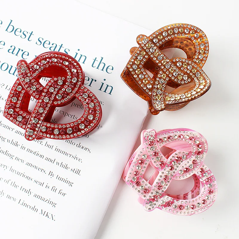 Luxury Heart Spark Rhinestones Hair Claw Clip for Women Girls Charming Handmade Hair Jewelry Ornament Accessory - Office Career