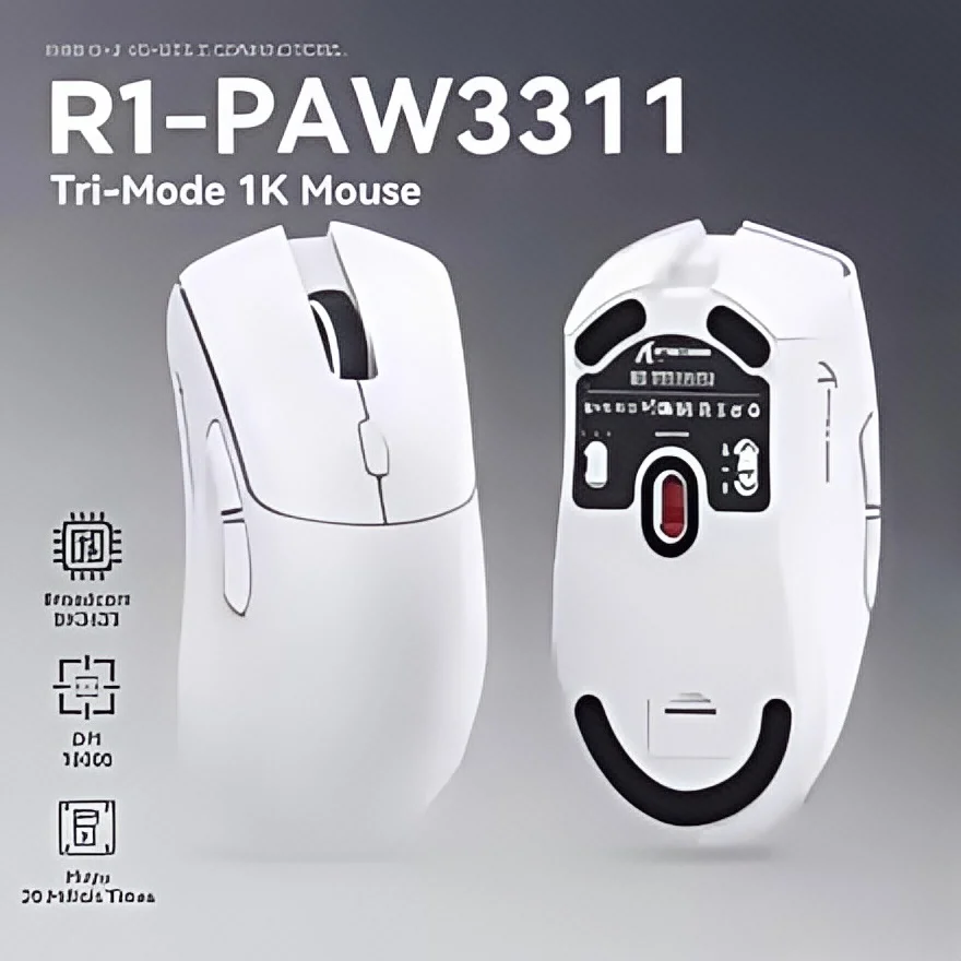 

R1 Superlight Wireless Gaming Mouse - Bluetooth/2.4G Dual Mode, PixArt PAW3311 Sensor, 6 Adjustable DPI (200-5000), Lightweight