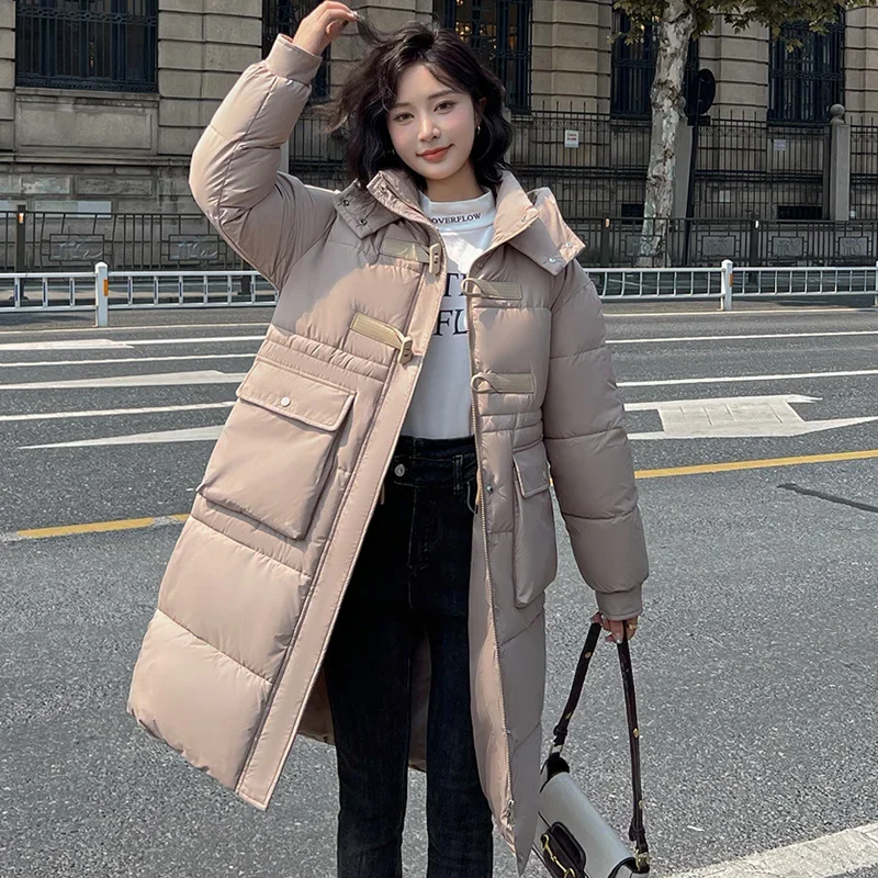 Sudaderas con cremallera negra de invierno, chaqueta de invierno cálida y esponjosa, abrigos para mujer, abrigo largo de longitud media