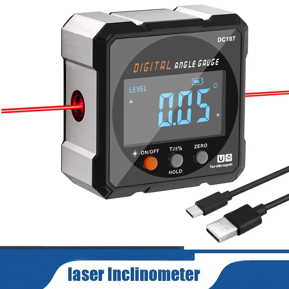 Laser USB Inclinometer Level Angle Finder Goniometer Magnet Tilt Measuring Inclinometer Type-C Charging Angle meter Goniometer