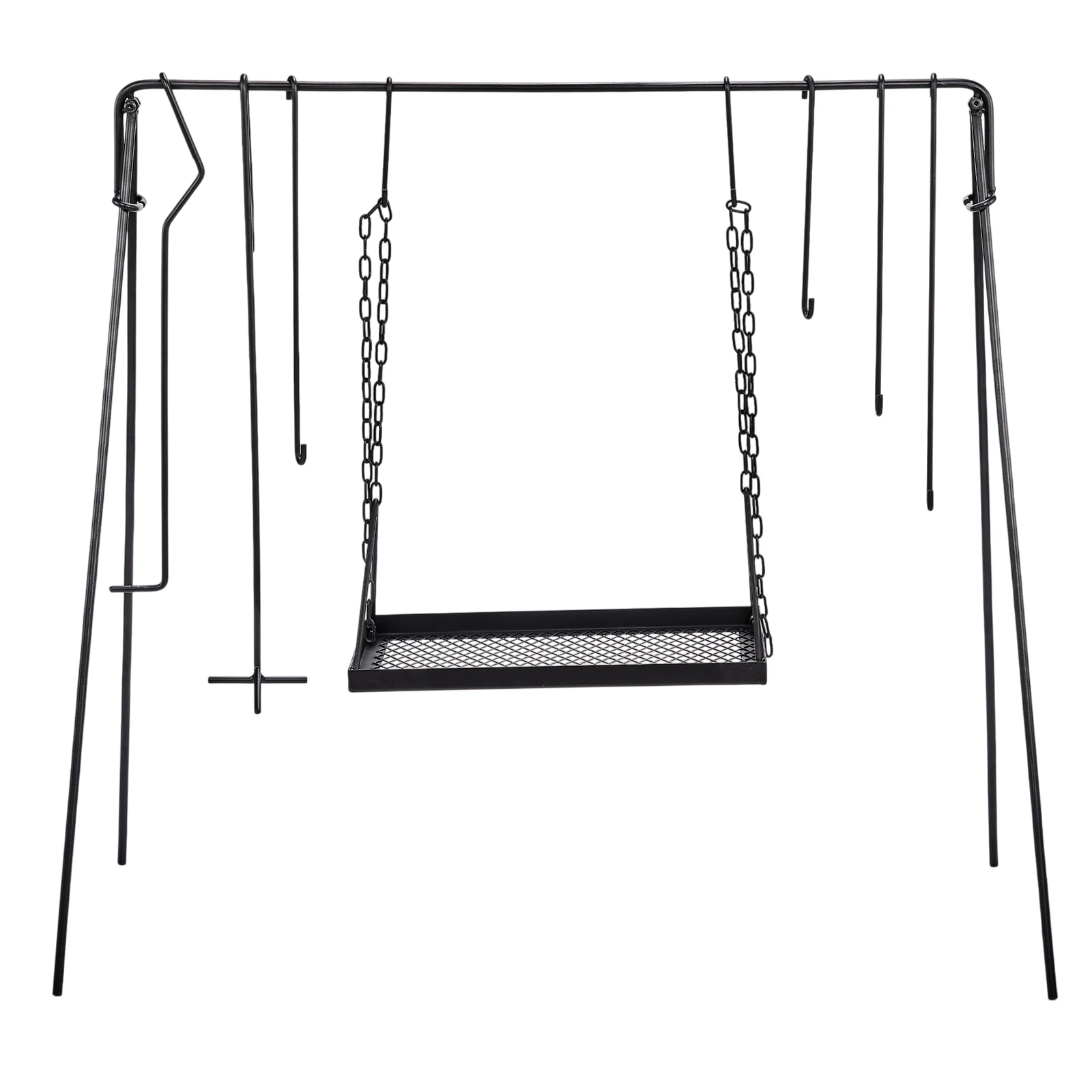 

Grill Swing Campfire Grill Stand with Iron Grill Grate, Collapsible Campfire Cooking Rack with Hooks and Carry Bag, Portable