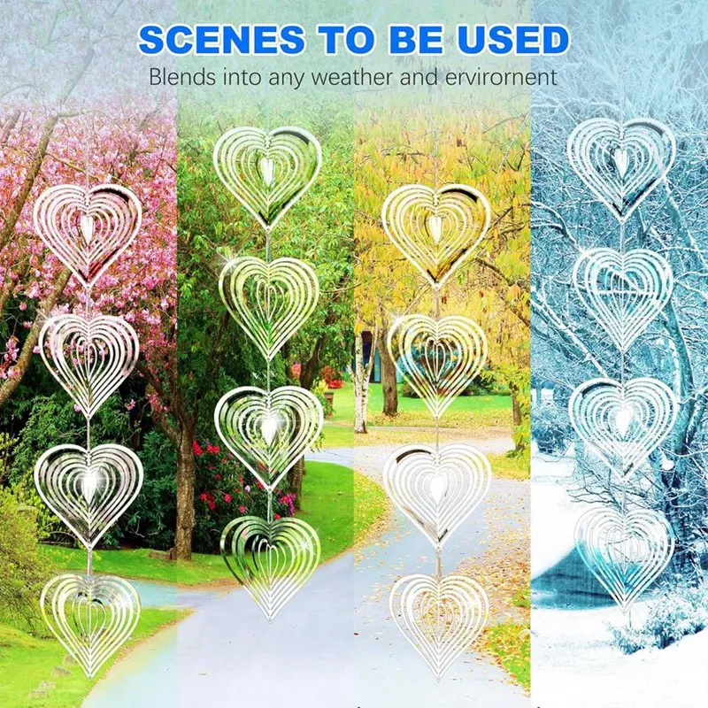 4PCS Heart Bird Scare Reflective Double-Sided Bird Reflectors, Sparkly Metal Wind Spinner Indoor Outdoor Garden Decor